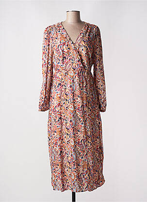 Robe mi-longue imprimé fleurs manches longues beige JULIE GUERLANDE femme