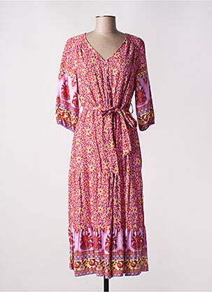 Robe longue tissage popeline manches 3/4 rose NARA femme