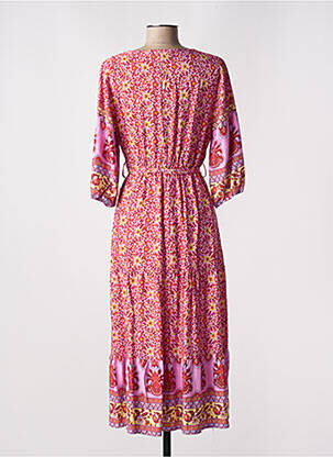 Robe longue tissage popeline manches 3/4 rose NARA femme