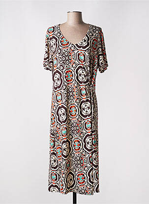 Robe mi-longue manches courtes manches courtes marron AZAY femme