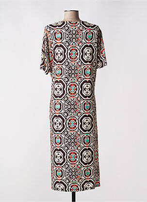 Robe mi-longue manches courtes manches courtes marron AZAY femme