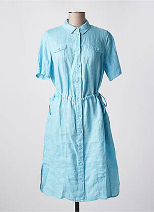 Robe mi-longue tissage crêpe manches courtes bleu BARBARA LEBEK femme