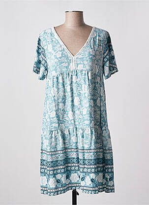 Robe courte coupe évasée manches courtes bleu NARA femme