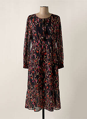 Robe mi-longue imprimé fleurs manches longues noir SET femme