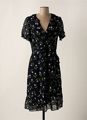 Robe mi-longue imprimé fleurs manches courtes bleu SET femme