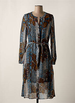 Robe mi-longue coupe fluide manches longues bleu SET femme