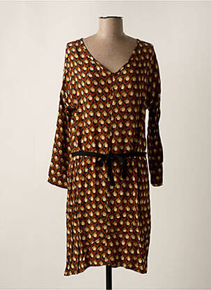 Robe mi-longue manches longues manches longues marron DIEGA femme