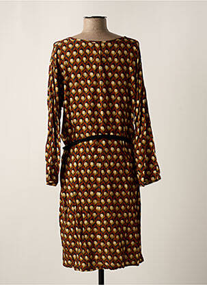 Robe mi-longue manches longues manches longues marron DIEGA femme