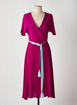 Robe mi-longue tissage crêpe manches courtes violet NIU femme