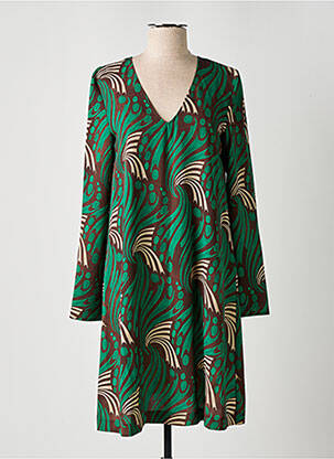 Robe mi-longue imprimé fantaisie manches longues vert MALIPARMI femme