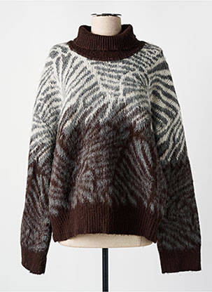 Pull col roulé maille grosse maille manches longues marron BY MALENE BIRGER femme