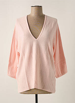 Pull col v manches 3/4 rose SET femme
