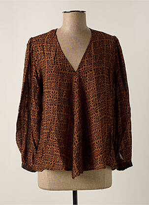 Blouse imprimé fantaisie manches 3/4 marron DIEGA femme