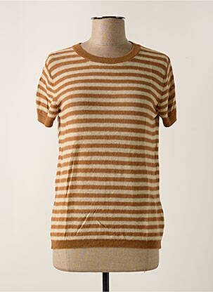 Pull stretch manches courtes marron DIEGA femme