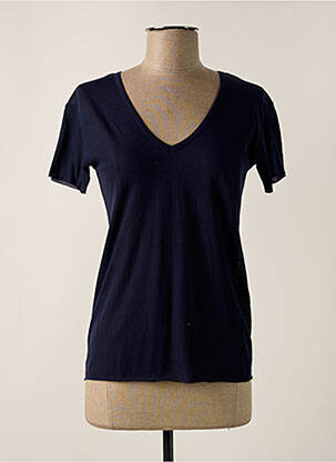 T-shirt col v manches courtes bleu FINE PARIS femme
