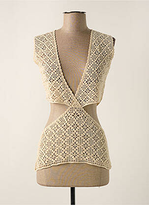 Top coupe cintrée sans manche beige STELLA PARDO femme