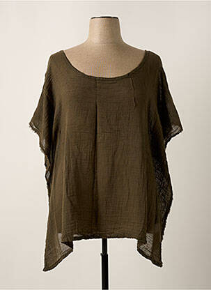 Tunique manches courtes tissage crêpe marron I-COTON femme
