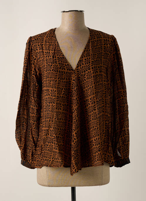 Blouse imprimé fantaisie manches 3/4 marron DIEGA femme