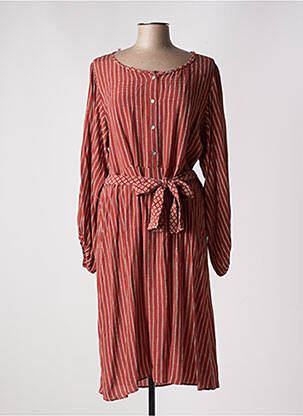 Robe mi-longue coupe fluide manches longues marron DIEGA femme