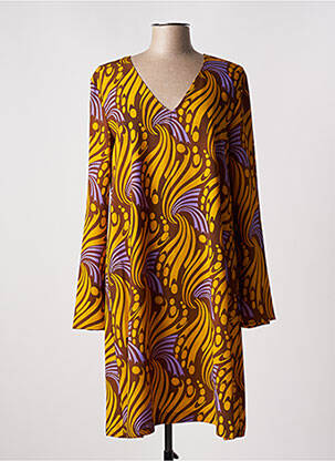 Robe mi-longue coupe fluide manches longues marron MALIPARMI femme