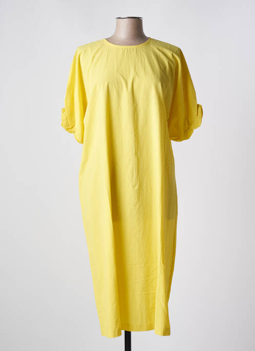 Robe mi-longue fermeture zippée au dos manches courtes jaune BONSUI femme