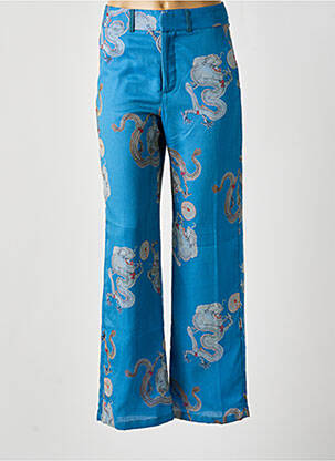 Pantalon flare fermeture zippée sous rabat avec crochet taille haute bleu VALENTINE GAUTHIER femme