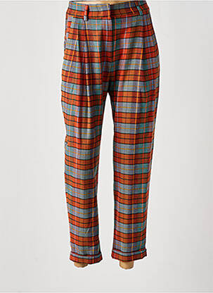 Pantalon chino fermeture zippée sous rabat avec crochet taille haute orange NIU femme