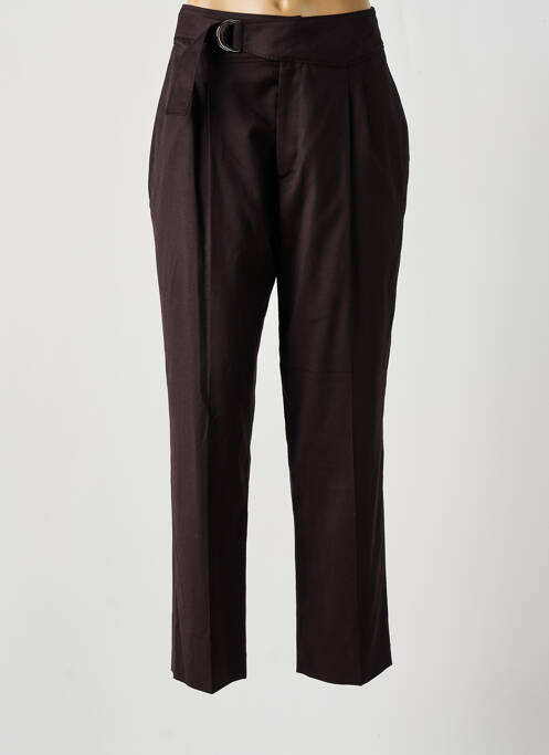 Pantalon chino fermeture zippée sous rabat avec crochet taille haute marron VALENTINE GAUTHIER femme