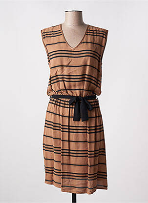 Robe mi-longue tissage crêpe sans manche marron LA FEE MARABOUTEE femme
