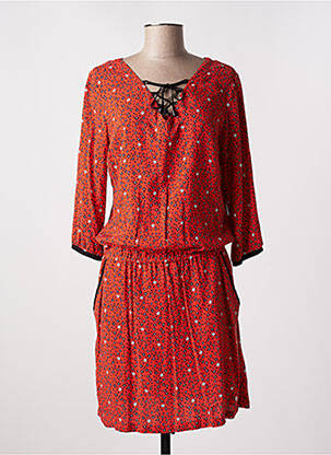 Robe mi-longue imprimé fleurs manches 3/4 orange VOODOO femme
