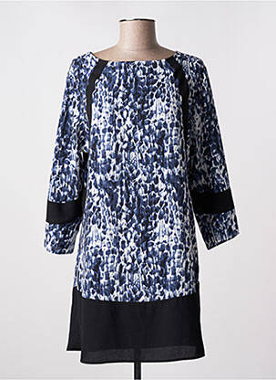 Robe courte coupe fluide manches 3/4 bleu LENNY B femme