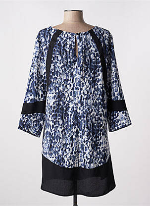 Robe courte coupe fluide manches 3/4 bleu LENNY B femme