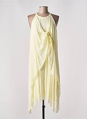 Robe mi-longue tissage crêpe sans manche jaune LAUREN VIDAL femme