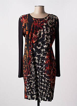 Robe mi-longue imprimé fantaisie manches longues noir FRED SABATIER femme