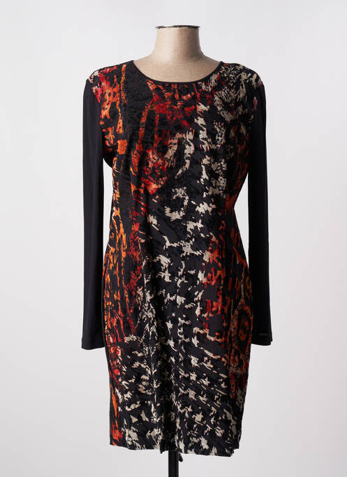 Robe mi-longue imprimé fantaisie manches longues noir FRED SABATIER femme