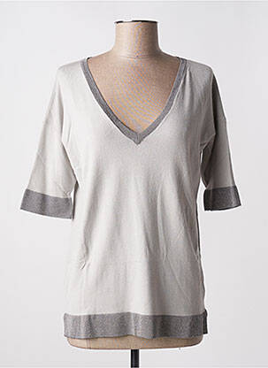 Pull coupe cintrée manches courtes gris LAUREN VIDAL femme