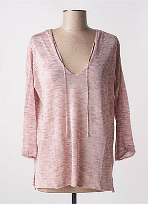 Pull tissage chiné manches 3/4 rose LAUREN VIDAL femme