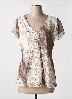 Top tissage crêpe manches courtes marron FOSBY femme