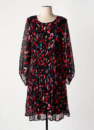 Robe mi-longue imprimé fantaisie manches longues noir ICHI femme