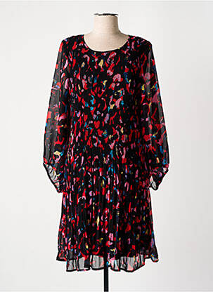 Robe mi-longue imprimé fantaisie manches longues noir ICHI femme