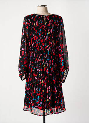 Robe mi-longue imprimé fantaisie manches longues noir ICHI femme