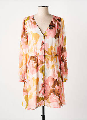 Robe mi-longue imprimé fleurs manches longues rose LA PETITE ETOILE femme