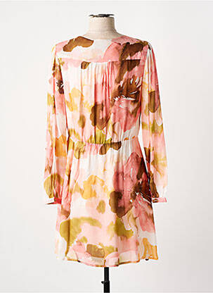 Robe mi-longue imprimé fleurs manches longues rose LA PETITE ETOILE femme