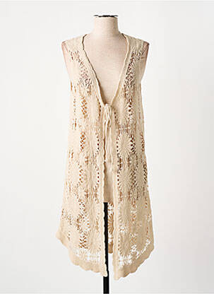 Gilet sans manche maille ajourée beige MD'M femme