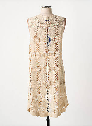 Gilet sans manche maille ajourée beige MD'M femme