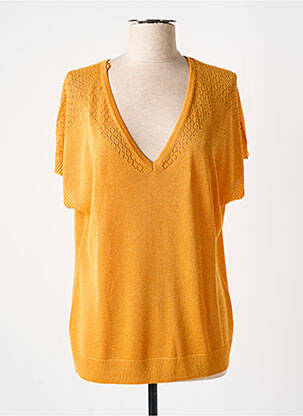 Pull col v manches courtes jaune MORGAN femme