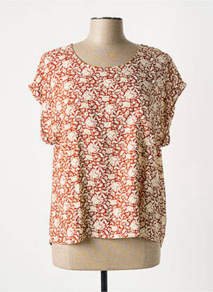 Blouse tissage popeline manches courtes marron KANOPE femme