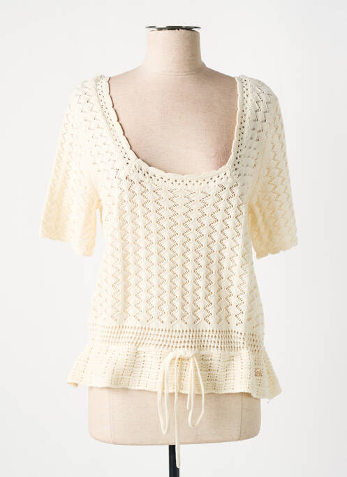 Pull maille ajourée manches courtes beige LA PETITE ETOILE femme