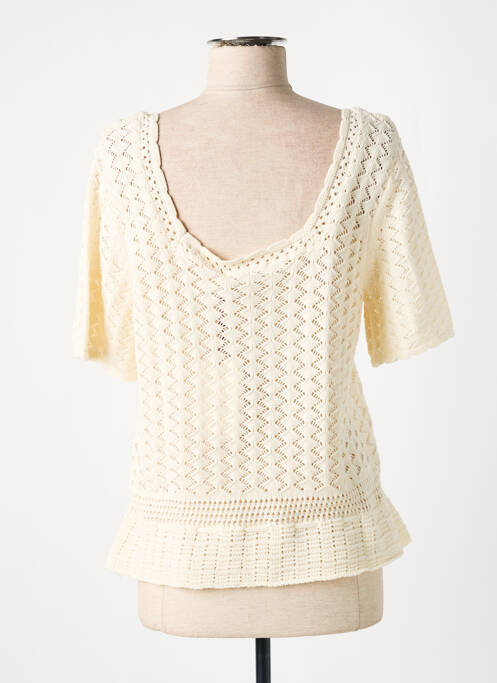 Pull maille ajourée manches courtes beige LA PETITE ETOILE femme
