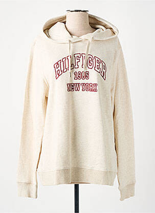 Sweat-shirt à capuche col v manches longues beige TOMMY HILFIGER femme
